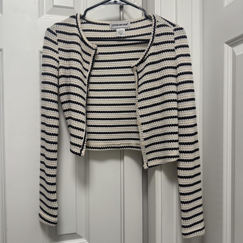 Cotton Emporium Black and White Striped Cardigan